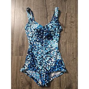 Maxine of Hollywood Blouson Ruched Pin-Up One-Piece Swimsuit Women's Size 10